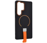 Gigapack Szilikon telefonvédő (mikrofiber plüss belső, kameravédő, ujjra húzható pánt, MagSafe) FEKETE Samsung Galaxy S25 Ultra (SM-S938)