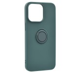 Gigapack Szilikon telefonvédő (telefontartó gyűrű, mikrofiber plüss belső, beépített fémlemez, kamera védelem) SÖTÉTZÖLD Apple iPhone 15 Pro Max