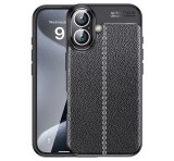 Gigapack Szilikon telefonvédő (ütésállóság, bőr hatású, varrás minta) FEKETE Apple iPhone 16 Plus