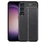 Gigapack Szilikon telefonvédő (ütésállóság, bőr hatású, varrás minta) FEKETE Samsung Galaxy S23 FE (SM-S711)