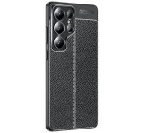 Gigapack Szilikon telefonvédő (ütésállóság, bőr hatású, varrás minta) FEKETE Samsung Galaxy S25 Ultra (SM-S938)