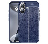 Gigapack Szilikon telefonvédő (ütésállóság, bőr hatású, varrás minta) SÖTÉTKÉK Apple iPhone 16 Plus