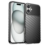 Gigapack Szilikon telefonvédő (ütésállóság, csíkos, dombor minta) FEKETE Apple iPhone 16 Plus