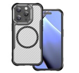 Gigapack Szilikon telefonvédő (ütésállóság, légpárnás sarok, kameravédő, karbon minta, MagSafe) FEKETE Apple iPhone 16 Pro