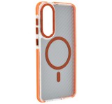 Gigapack Szilikon telefonvédő (ütésállóság, légpárnás sarok, karbon minta, wireless, MagSafe) NARANCSSÁRGA Samsung Galaxy S25 Edge (SM-S937)