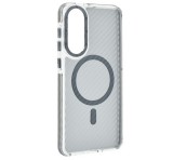 Gigapack Szilikon telefonvédő (ütésállóság, légpárnás sarok, karbon minta, wireless, MagSafe) SÖTÉTSZÜRKE Samsung Galaxy S25 Edge (SM-S937)