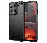 Gigapack Szilikon telefonvédő (ütésállóság, légpárnás sarok, szálcsiszolt, karbon minta) FEKETE Motorola Moto G15 (XT2521)