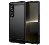 Gigapack Szilikon telefonvédő (ütésállóság, légpárnás sarok, szálcsiszolt, karbon minta) FEKETE Sony Xperia 1 VI