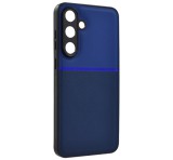 Gigapack Szilikon telefonvédő (ütésállóság, mágneses, bőr hatású hátlap, csíkos) SÖTÉTKÉK Samsung Galaxy S25 FE (SM-S731)