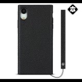 Gigapack Szilikon telefonvédő (valódi bőr bevonat, csuklópánt) FEKETE [Apple iPhone XR 6.1] (5996591001487) - Telefontok
