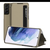 Gigapack Tok álló, bőr hatású (aktív FLIP, oldalra nyíló, asztali tartó funkció, hívószámkijelzés, View Window) BARNA [Samsung Galaxy S21 Plus (SM-G996) 5G] (5996591037219) - Telefontok