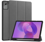 Gigapack Tok álló, bőr hatású (aktív FLIP, oldalra nyíló, TRIFOLD, asztali tartó, ceruza tartó) SÖTÉTSZÜRKE Lenovo Idea Tab Plus (TB361FU)