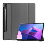 Gigapack Tok álló, bőr hatású (aktív FLIP, oldalra nyíló, TRIFOLD, asztali tartó, ceruza tartó) SÖTÉTSZÜRKE Lenovo Tab P12 Pro (TB-Q706F)