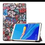 Gigapack Tok álló, bőr hatású (aktív FLIP, oldalra nyíló, TRIFOLD asztali tartó funkció, graffiti minta) SZÍNES [Huawei MediaPad M6 8.4 WIFI] (5996457898992) - Tablet tok