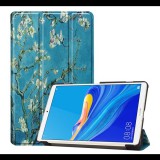 Gigapack Tok álló, bőr hatású (aktív FLIP, oldalra nyíló, TRIFOLD asztali tartó funkció, virág minta) KÉK [Huawei MediaPad M6 8.4 WIFI] (5996457899005) - Tablet tok