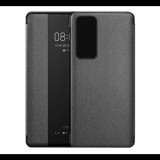 Gigapack Tok álló, bőr hatású (aktív FLIP, oldalra nyíló, View Window, textil minta) FEKETE [Huawei P40] (5996457966264) - Telefontok