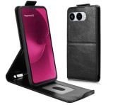 Gigapack Tok álló, bőr hatású (FLIP, lefelé nyíló, szilikon tartó, kártyatartó) FEKETE T Phone 3 5G