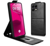 Gigapack Tok álló, bőr hatású (FLIP, lefelé nyíló, szilikon tartó, kártyatartó) FEKETE T Phone 3 Pro 5G