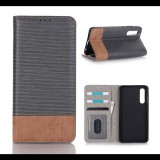 Gigapack Tok álló, bőr hatású (FLIP, oldalra nyíló, asztali tartó funkció, bankkártya tartó, textil minta) SZÜRKE [Huawei P30] (5996457859948) - Telefontok