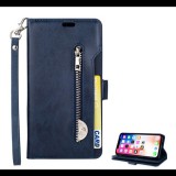 Gigapack Tok álló, bőr hatású (FLIP, oldalra nyíló, asztali tartó funkció, cipzáras pénztárca, csuklópánt) SÖTÉTKÉK [Apple iPhone XS Max 6.5] (5996457803958)