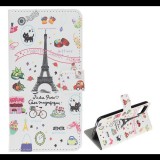 Gigapack Tok álló, bőr hatású (FLIP, oldalra nyíló, asztali tartó funkció, Eiffel torony minta) FEHÉR [Apple iPhone 12 Pro] (5996591000091) - Telefontok