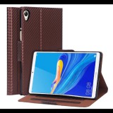 Gigapack Tok álló, bőr hatású (FLIP, oldalra nyíló, asztali tartó funkció, karbon minta) BARNA [Huawei MediaPad M6 8.4 WIFI] (5996457906161) - Tablet tok