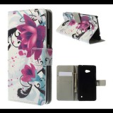 Gigapack Tok álló, bőr hatású (FLIP, oldalra nyíló, asztali tartó funkció, lótuszvirág minta) FEHÉR [Microsoft Lumia 640] (5996457540075)