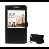 Gigapack Tok álló, bőr hatású (FLIP, oldalra nyíló, asztali tartó funkció, S-View Cover, selyem hatás) FEKETE [Huawei Ascend G7] (5996457503292) - Telefontok