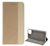 Gigapack Tok álló, bőr hatású (FLIP, oldalra nyíló, asztali tartó funkció, textil minta) ARANY Apple iPhone 14 Plus