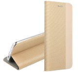 Gigapack Tok álló, bőr hatású (FLIP, oldalra nyíló, asztali tartó funkció, textil minta) ARANY Apple iPhone 15 Pro Max