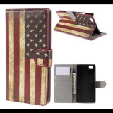 Gigapack Tok álló, bőr hatású (FLIP, oldalra nyíló, asztali tartó funkció, zászló minta) USA [Huawei P8 Lite] (5996457560875) - Telefontok