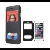 Gigapack Tok álló, bőr hatású (FLIP, oldalra nyíló, átlátszó hátlap, hívásfelvételhez kivágás, S-View Cover) FEKETE [Apple iPhone 6S 4.7] (5996457498277) - Telefontok