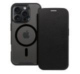 Gigapack Tok álló, bőr hatású (FLIP, oldalra nyíló, kártyazseb, kameravédő, mágneses, átlátszó matt hátlap, MagSafe) FEKETE Apple iPhone 16 Plus