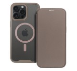 Gigapack Tok álló, bőr hatású (FLIP, oldalra nyíló, kártyazseb, kameravédő, mágneses, átlátszó matt hátlap, MagSafe) TITÁNIUM Apple iPhone 16 Pro Max