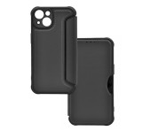 Gigapack Tok álló, bőr hatású (FLIP, oldalra nyíló, légpárnás sarok, kamera védelem, karbon minta) FEKETE Apple iPhone 14 Plus