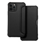 Gigapack Tok álló, bőr hatású (FLIP, oldalra nyíló, légpárnás sarok, kamera védelem, karbon minta) FEKETE Apple iPhone 14 Pro Max