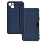 Gigapack Tok álló, bőr hatású (FLIP, oldalra nyíló, légpárnás sarok, kamera védelem, karbon minta) SÖTÉTKÉK Apple iPhone 14 Plus