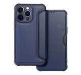 Gigapack Tok álló, bőr hatású (FLIP, oldalra nyíló, légpárnás sarok, kamera védelem, karbon minta) SÖTÉTKÉK Apple iPhone 14 Pro Max