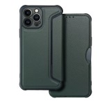 Gigapack Tok álló, bőr hatású (FLIP, oldalra nyíló, légpárnás sarok, kamera védelem, karbon minta) SÖTÉTZÖLD Apple iPhone 13 Pro Max