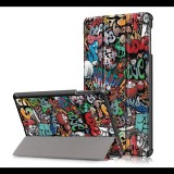 Gigapack Tok álló, bőr hatású (FLIP, oldalra nyíló, TRIFOLD asztali tartó funkció, graffiti minta) SZÍNES [Samsung Galaxy Tab A 10.1 LTE (2019) SM-T515] (5996457876877) - Tablet tok