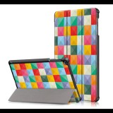 Gigapack Tok álló, bőr hatású (FLIP, oldalra nyíló, TRIFOLD asztali tartó funkció, kocka minta) SZÍNES [Samsung Galaxy Tab A 10.1 LTE (2019) SM-T515] (5996457876891) - Tablet tok