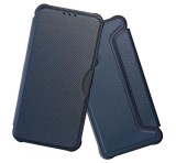Gigapack Tok álló, bőr hatású (FLIP, oldalra nyíló, ütésállóság, légpárnás sarok, kameravédő, karbon minta) SÖTÉTKÉK Samsung Galaxy A16