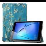 Gigapack Tok álló, bőr hatású (FLIP, TRIFOLD asztali tartó funkció, virág minta) SÖTÉTKÉK [Huawei MatePad T8 WIFI] (5996457973989) - Tablet tok
