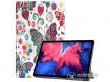 Gigapack Trifold álló, bőr hatású aktív flip tok Lenovo Tab P11 készülékhez, fehér, pillangó mintás