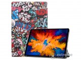 Gigapack Trifold álló, bőr hatású aktív flip tok Lenovo Tab P11 Pro készülékhez, színes, graffiti mintás