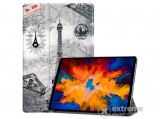 Gigapack Trifold álló, bőr hatású aktív flip tok Lenovo Tab P11 Pro készülékhez, szürke, térkép mintás