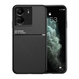 Gigapack Xiaomi Poco C65 műanyag telefonvédő (szilikon keret, ütésállóság, mágneses, bőr hatású hátlap, csíkos) fekete
