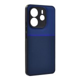 Gigapack Xiaomi Redmi Note 14 4G szilikon telefonvédő (ütésállóság, mágneses, bőr hatású hátlap, csíkos) sötétkék