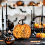 Globiz Halloween-i tök dekoráció - 16,5 cm - narancs, pókhálós - habszivacs