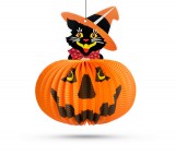 Globiz Halloween-i tökös lampion - macskával - akasztható - 26 cm